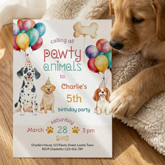 Party Tiere Hundewelpen und Luftballons Geburtstag Einladung