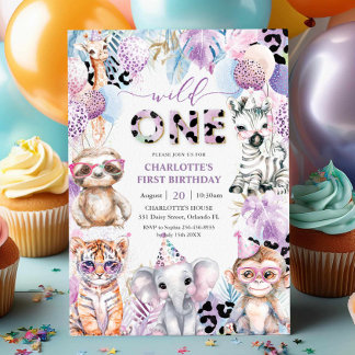 Party Tiere Jungle Safari Wild 1. Geburtstag Einladung