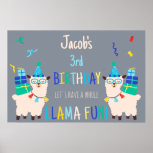 Party-Tiere Llama Geburtstagsjungen Grau Poster