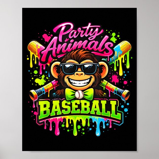 Party-Tiere Meme Baseball lustiger Affe  Poster (Vorne)