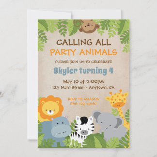 Party-Tiere Safari Dschungel Geburtstag Einladung