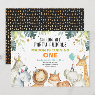 Party Tiere Safari Gold Boy Tiere Geburtstag Einladung