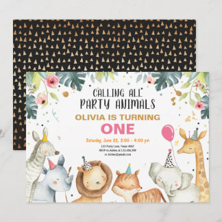 Party Tiere Safari Gold Girls Geburtstag Einladung