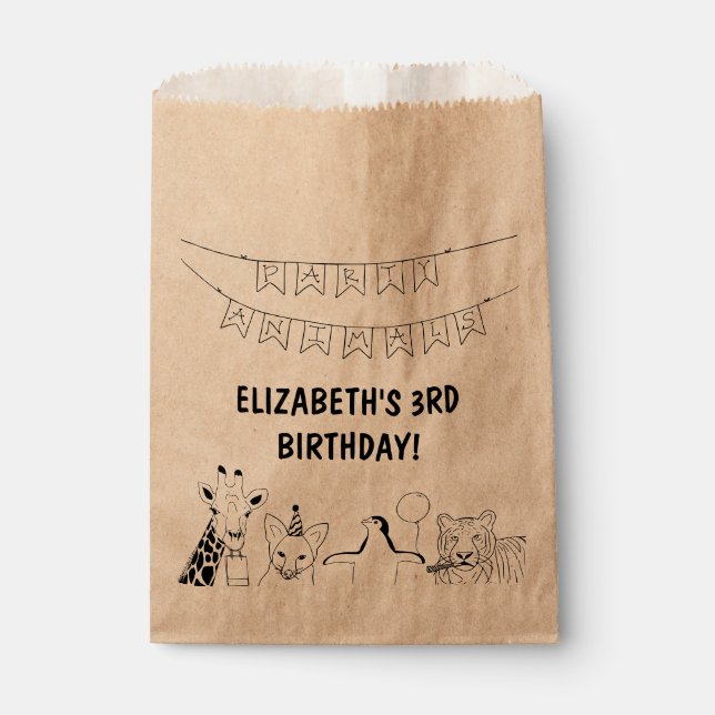 Party Tiere von Hand gezogene Doodle Kind Geburtst Geschenktütchen (Vorderseite)