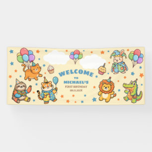 Party Tiere Whimsical ZOO Erste Geburtstag WELKOMM Banner