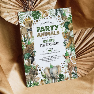 Party Tiere Wild Jungle Safari Junge 1. Geburtstag Einladung