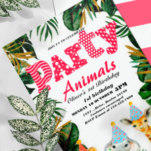 Party Tiere Wild Safari Pink Girl Geburtstagsparty Einladung