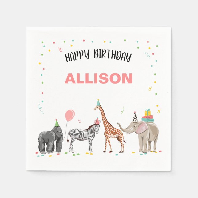 Party Tiere Wilder Zoo Jungle Girl Geburtstag Serviette (Vorderseite)