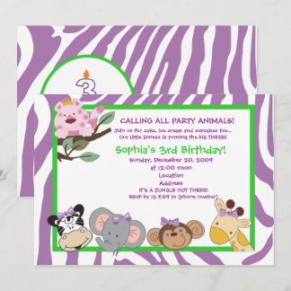 PARTY TIERE Zebra stripe 3RD Geburtstag Jungle 12x Einladung