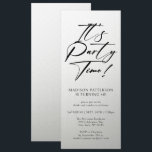 Party Time 40. Geburtstag Party Einfache Eleganz Einladung<br><div class="desc">Es ist Party Time 40th 40th Birthday Party Simple Elegant Invitation Invite bietet ein minimalistisches Design mit dem Text "It's Party Time!" in modernen schwarzen Kalligraphieskripttypografie und personalisiert unten mit Ihrem eigenen Text. Der bearbeitbare Schriftart kann mit einem silbernen Hintergrund verändert werden. Entworfen von © Evco Studio www.zazzle.com/store/evcostudio</div>