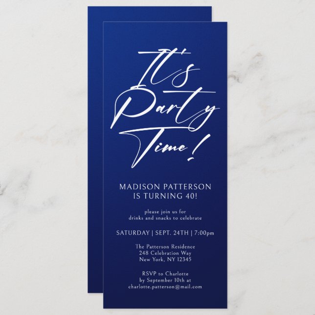 Party Time 40. Geburtstag Party Einfache Eleganz Einladung (Vorne/Hinten)