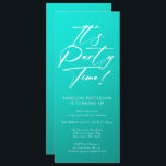 Party Time 40. Geburtstag Party Einfache Eleganz Einladung<br><div class="desc">Es ist Party Time 40th 40th Birthday Party Simple Elegant Invitation Invite bietet ein minimalistisches Design mit dem Text "It's Party Time!" in modernen weißen Kalligraphieskripttypografie und personalisiert unten mit Ihrem eigenen Text. Schriftart und Farbe können mit türkisfarbenem Hintergrund bearbeitet werden. Entworfen von © Evco Studio www.zazzle.com/store/evcostudio</div>