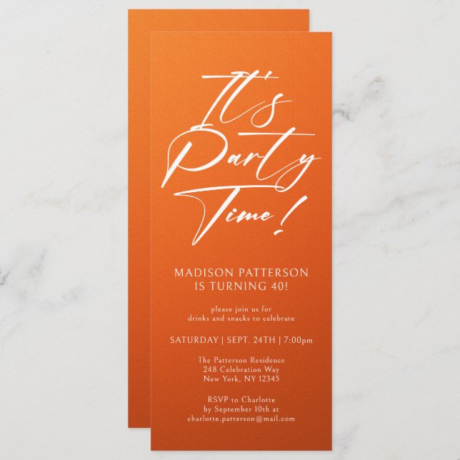 Party Time 40. Geburtstag Party Einfache Eleganz Einladung (Vorne/Hinten)