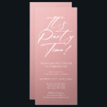 Party Time 40. Geburtstag Party Einfache Eleganz Einladung<br><div class="desc">Es ist Party Time 40th 40th Birthday Party Simple Elegant Invitation Invite bietet ein minimalistisches Design mit dem Text "It's Party Time!" in modernen weißen Kalligraphieskripttypografie und personalisiert unten mit Ihrem eigenen Text. Der Schriftart kann mit einem rosa Hintergrund bearbeitet werden. Entworfen von © Evco Studio www.zazzle.com/store/evcostudio</div>