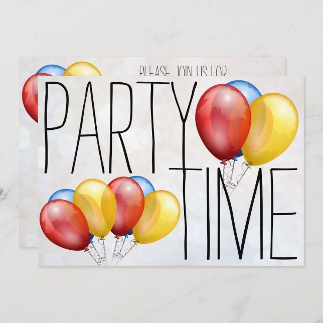 Party Time Balloons Geburtstagsparty Einladung (Vorne/Hinten)
