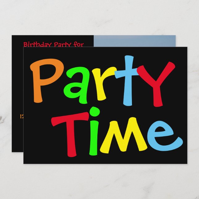 Party Time Birthday Foto Einladung (Vorne/Hinten)