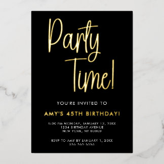Party Time Birthday Gold Foil Einladung