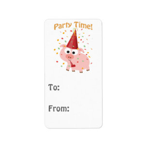 Party Time Confetti Pig Adressaufkleber
