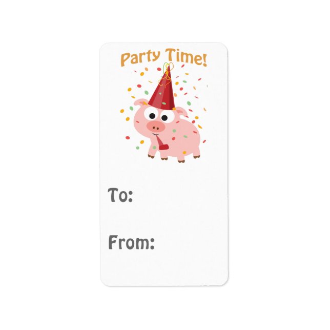 Party Time Confetti Pig Adressaufkleber (Vorne)