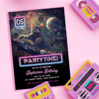 Party Time DJ Cat Dance Party Einladung