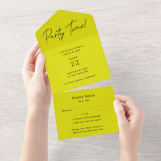 Party Time | Lime Green Modern Minimalistisch stil All In One Einladung