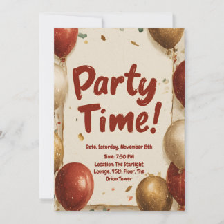 "Party Time" mit Balloons und Confetti Einladung