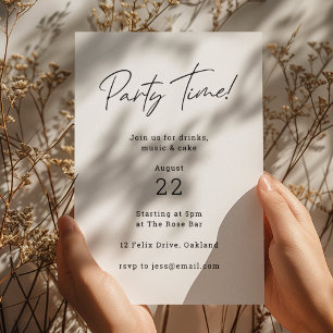 Party Time Modern Minimalistisch, einfach, saube Einladung