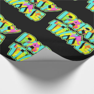 Party Time Neon Colors auf Black Gift Wrapping Pap Geschenkpapier