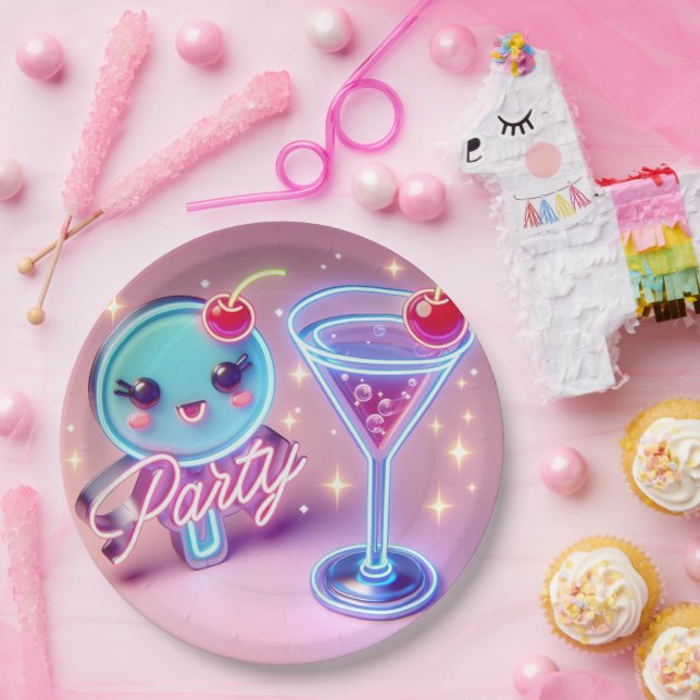 Party Time Neon Pink Pappteller (Party)