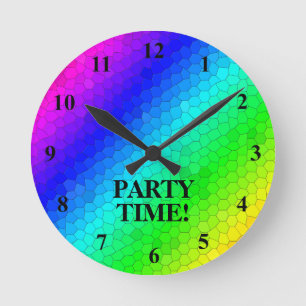 Party Time Neon Regenbogenfarben Acrylwanduhr Runde Wanduhr