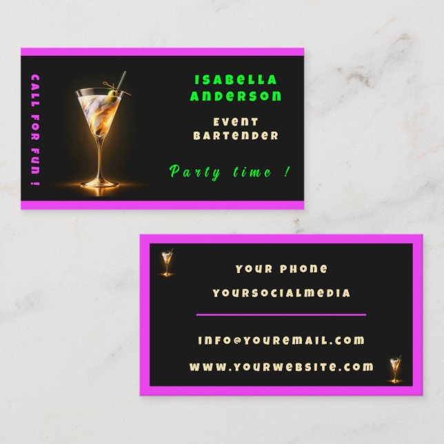 Party Time Neon Trendy Personalisiert Beruflich Visitenkarte (Vorne/Hinten)