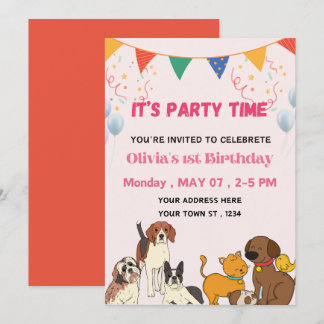 Party Time Puppy Hund Geburtstagsparty Einladung
