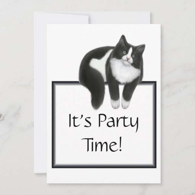 Party Time Tuxedo Katze Einladung (Vorderseite)