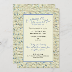 Party - Tweed Pattern Blau/Naturgarn Einladung