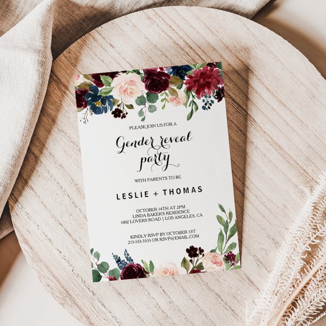 Party über rustikales Burgund-Geschlecht im Herbst Einladung (Von Creator hochgeladen)