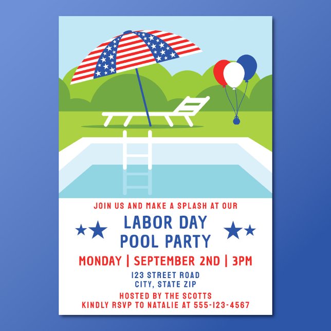 Party-US Flagge am Arbeitstag Einladung (Labor day pool party invitation)