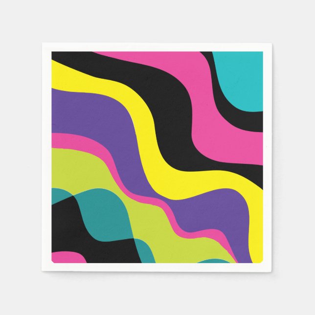 Party von Funky Retro Colors Wave Pop Pattern 90er Serviette (Vorderseite)