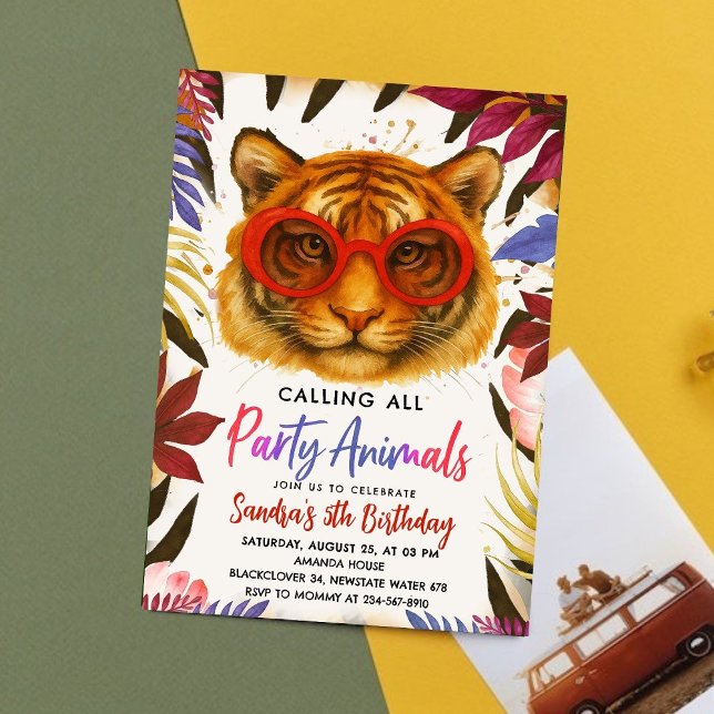 Party von Tieren - Einladung der Birthday Party in (Animal Party - Tiger Birthday Party Invitation)