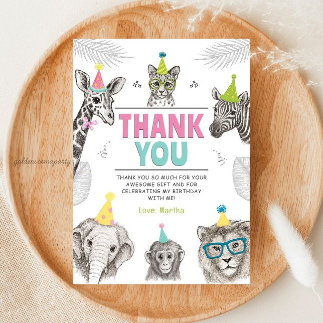 Party von Tieren | Wild Animal Birthday Dankeskarte (Animals Party | Wild Animal Birthday Thank You Card )