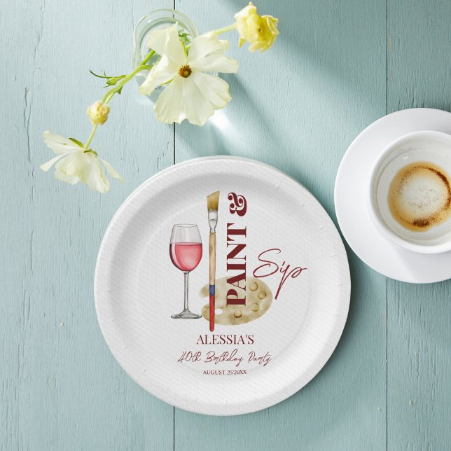 Party-Vorlage zum Anstreichen und Trinken Pappteller (Paint and sip wine and art themed party personalized printed paper plates template )