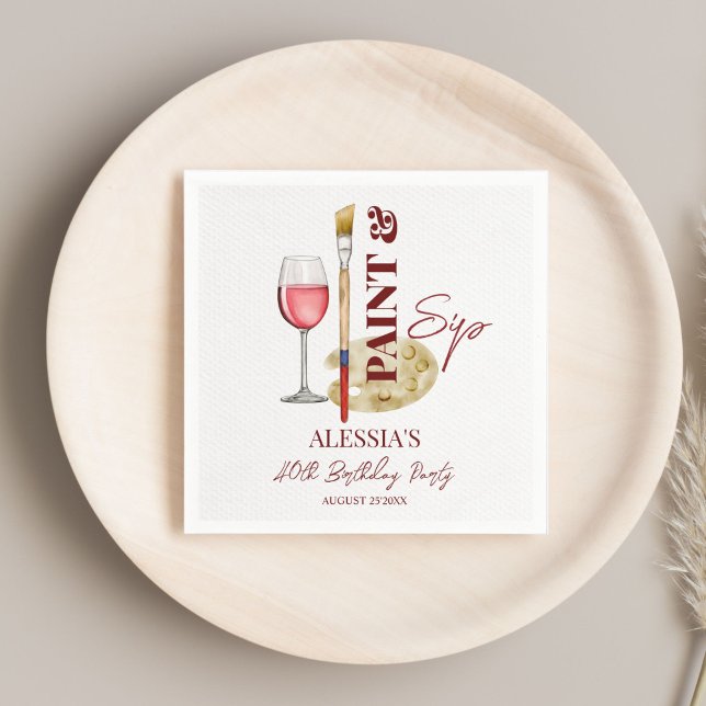 Party-Vorlage zum Anstreichen und Trinken Serviette (Paint and sip wine and art themed party printed  napkins template personalized party decor)
