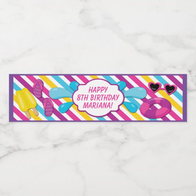 Party Wasser Flasche Etikett für ein Mädchen (Einzelnes Label)