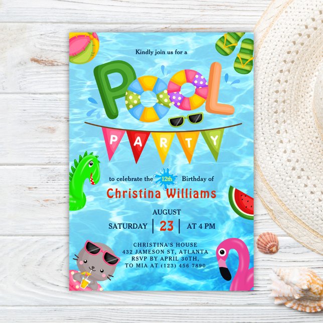 Party Wasser Sommer Geburtstag Einladung (Pool Party Water Summer Birthday Invitation)