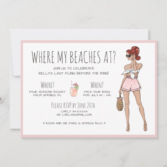Party Watercolor Bachelorette Beach Wochenende Einladung (Vorderseite)