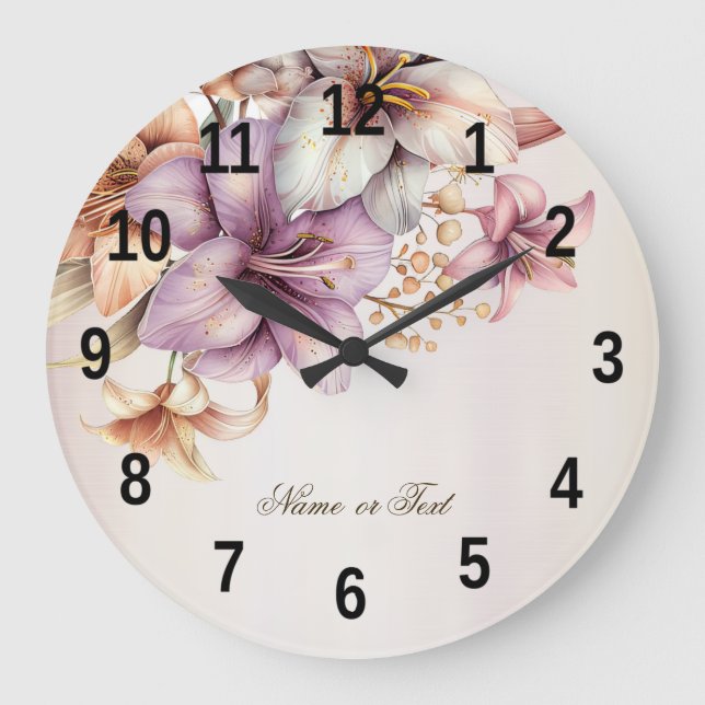 Party Watercolor Boho Pink Blume Elegant Stilvoll Große Wanduhr (Vorderseite)