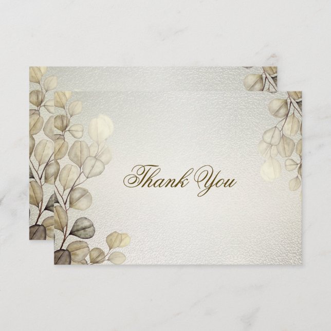 Party Watercolor Golden Eucalyptus Foliage Shiny Dankeskarte (Vorne/Hinten)