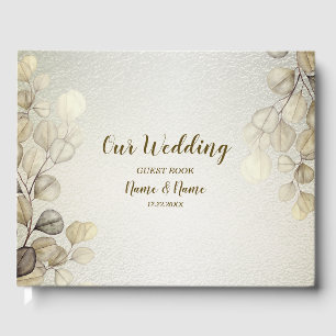 Party Watercolor Golden Eucalyptus Foliage Shiny Gästebuch