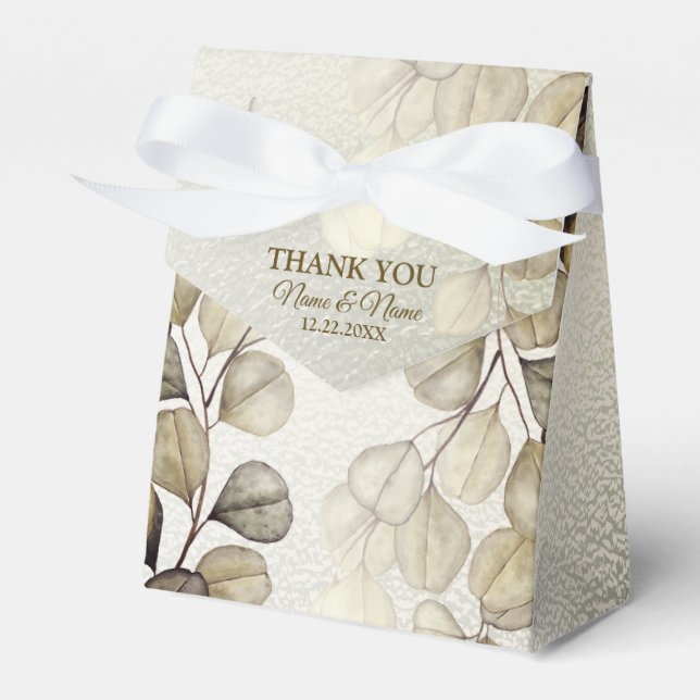 Party Watercolor Golden Eucalyptus Foliage Shiny Geschenkschachtel (Vorderseite)