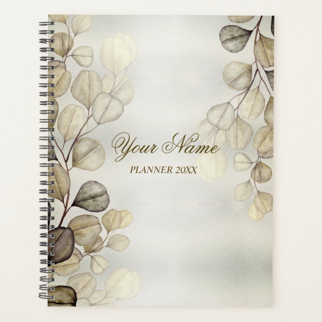 Party Watercolor Golden Eucalyptus Foliage Shiny Planer (Vorderseite)