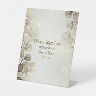 Party Watercolor Golden Eucalyptus Foliage Shiny Sockelschild